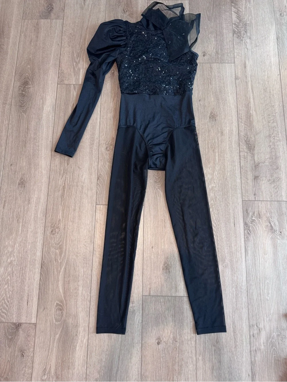 Weissman Black Sequin One-Shoulder Dance Costume